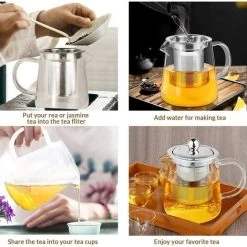 Heat Resistant Glass Teapot With Infuser, Clear Handle, Perfect For Tea And Coffee - (450ml) -Kitchen Appliances Discounts 67924862 4