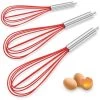 Silicone Whisk, Balloon Whisk Set, Wire Whisk, Egg Frother, Milk And Egg Beater Blender-Kitchen Utensils For Blending, Whisking, Beating, Stirring, Set Of 3, Red
