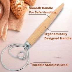 Dough Whisk - Bread Making Tools - Bread Dough Mixer Hand - Bread Dough Whisk For Pastry - Large Stainless Steel Swedish Whisk With Wooden Handle 13.1 Inch -Kitchen Appliances Discounts 68106356 2