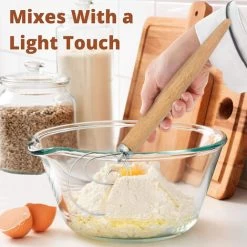 Dough Whisk - Bread Making Tools - Bread Dough Mixer Hand - Bread Dough Whisk For Pastry - Large Stainless Steel Swedish Whisk With Wooden Handle 13.1 Inch -Kitchen Appliances Discounts 68106356 4