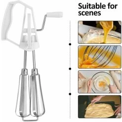 Stainless Steel Manual Whisk Egg Beater Rotary Handheld Egg Frother Mixer Cooking Tool Kitchen(White) -Kitchen Appliances Discounts 68106443 5