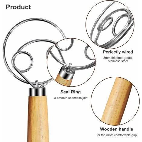 2Pcs Danish Dough Whisk, Bread Whisk, Dutch Whisk, Wooden Danish Whisk, 13 Inch Premium Stainless Steel Pastry Whisks, Whisk Kitchen Tool For Bread, Batter, Cake 5 2Pcs Danish Dough Whisk, Bread Whisk, Dutch Whisk, Wooden Danish Whisk, 13 Inch Premium Stainless Steel Pastry Whisks, Whisk Kitchen Tool For Bread, Batter, Cake - Image 3