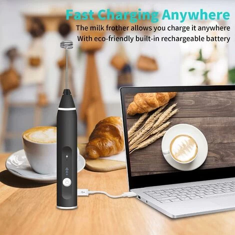 Electric Milk Frother, USB Rechargeable Milk Frother 2 In 1 Hand-held Battery-operated Milk Frother For Coffee, Latte, Cappuccino, Beating Eggs 7 Electric Milk Frother, USB Rechargeable Milk Frother 2 In 1 Hand-held Battery-operated Milk Frother For Coffee, Latte, Cappuccino, Beating Eggs - Image 5