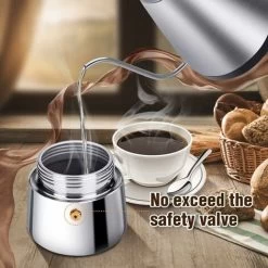 Italian Coffee Maker, Moka Coffee Maker In Stainless Steel Pressure Coffee Maker 200ml Large Capacity Compatible With Induction Hob With Ergonomic Handle -Kitchen Appliances Discounts 68261461 4
