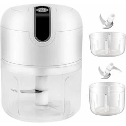 Mini Electric Chopper, 250ML&100ML Cordless Electric Meat Grinder, Portable Food Blender Kitchen Electric Chopper With Vegetable Chopper Blade For Baby Food, Meat, Garlic (White)