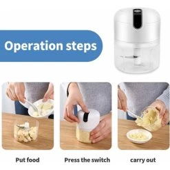Mini Electric Chopper, 250ML&100ML Cordless Electric Meat Grinder, Portable Food Blender Kitchen Electric Chopper With Vegetable Chopper Blade For Baby Food, Meat, Garlic (White) -Kitchen Appliances Discounts 69019068 3