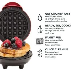 Mini Waffle Maker, Small Waffle Maker, Nonstick Hash Brown Waffle Maker, Easy Clean Tomato Crusher For Personal Pancakes, Cookies, Eggs And Breakfast, Lunch And Snacks, Red -Kitchen Appliances Discounts 69496867 5