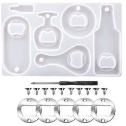 Beer Opener Silicone Molds With Stainless Steel Resin Accessories For DIY Keychain Beer Opener