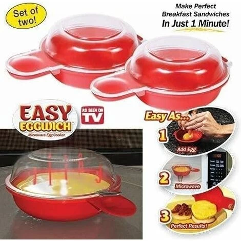 2 Pack Microwave Egg Cooker, 1 Minute Quick, Hamburger, Omelet (Red And Clear) 4 2 Pack Microwave Egg Cooker, 1 Minute Quick, Hamburger, Omelet (Red And Clear) - Image 2