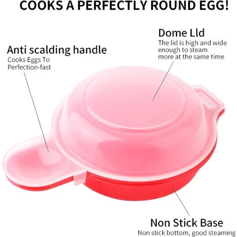 2 Pack Microwave Egg Cooker, 1 Minute Quick, Hamburger, Omelet (Red And Clear) 5 2 Pack Microwave Egg Cooker, 1 Minute Quick, Hamburger, Omelet (Red And Clear) - Image 3