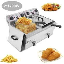 EH102V 16.9QT / 16L Total Capacity 24.9QT/23.6L Stainless Steel Faucet Double Tank Deep Fryer 3400W MAX (8L 8L Big Blue/Large Handle)