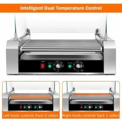 COSTWAY 1400W Hot Dog Roller Machine, 11 Rollers Sausage Grill With 2 Heating Zones, 0-250Â¡Ã£C Temperature Adjustment & Tempered Glass Hood, Stainless Steel Electric Roller For Commercial Household -Kitchen Appliances Discounts 74656372 3