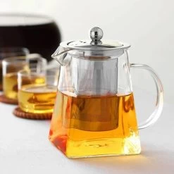 1 Piece Clear Square Bottom Teapot With Clear Glass Infuser, Household Borosilicate Infuser, Perfect For Tea And Coffee (950ml) -Kitchen Appliances Discounts 76892947 4