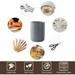 Kitchen Utensil Holder,Cooking Utensil Holder For Kitchen Counter, Cream White Ceramic Utensil Crock Grey Medium -Kitchen Appliances Discounts 78327221 4