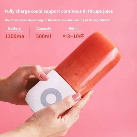 Portable Mini Plastic Fruit Blender 500ml With 6 Personal Stainless Steel Blades Blender For Vegetable Smoothie Shakes USB Rechargeable Electric Blender - White 4 Portable Mini Plastic Fruit Blender 500ml With 6 Personal Stainless Steel Blades Blender For Vegetable Smoothie Shakes USB Rechargeable Electric Blender - White - Image 2