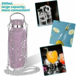 Refillable Water Bottle Insulated Water Bottle Glitter Water Bottle With Chain For Women (Pink, Silver, 750ml) 9 Refillable Water Bottle Insulated Water Bottle Glitter Water Bottle With Chain For Women (Pink, Silver, 750ml) -Kitchen Appliances Discounts 78703145 3