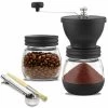 Manual Coffee Grinder Adjustable Coarse Ceramic Grinder Hand Held Coffee Grinder Compact Crank Handle For Home, Office And Travel With Brush, Spoon