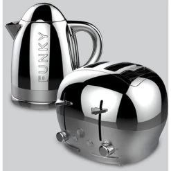 The Funky Appliance Company 1.7 Litre Kettle And 4 Slice Toaster Set Chrome