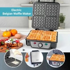 Waffle Maker Iron 4 Slice Non-Stick Electric Belgian Waffle Machine 1000W Geepas -Kitchen Appliances Discounts 83743679 3