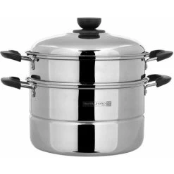 Steamer Pot With Lid 3-Tier Induction-Safe Stainless Steel 7.3L Multi Food Cook