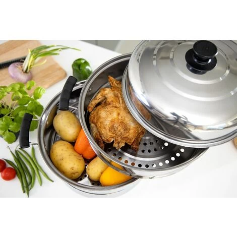 Steamer Pot With Lid 3-Tier Induction-Safe Stainless Steel 7.3L Multi Food Cook 4 Steamer Pot With Lid 3-Tier Induction-Safe Stainless Steel 7.3L Multi Food Cook - Image 2