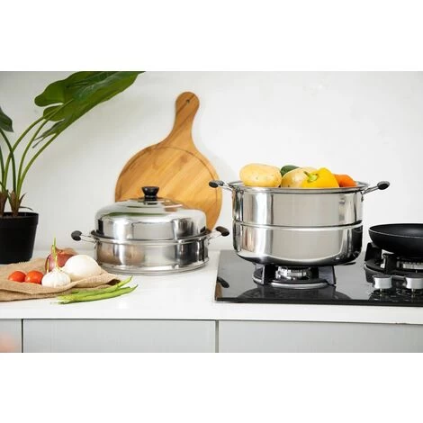 Steamer Pot With Lid 3-Tier Induction-Safe Stainless Steel 7.3L Multi Food Cook 5 Steamer Pot With Lid 3-Tier Induction-Safe Stainless Steel 7.3L Multi Food Cook - Image 3
