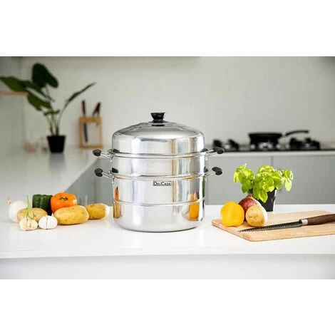 Steamer Pot With Lid 3-Tier Induction-Safe Stainless Steel 7.3L Multi Food Cook 6 Steamer Pot With Lid 3-Tier Induction-Safe Stainless Steel 7.3L Multi Food Cook - Image 4