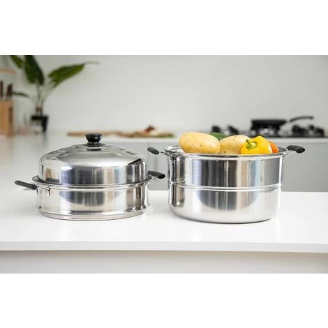 Steamer Pot With Lid 3-Tier Induction-Safe Stainless Steel 7.3L Multi Food Cook 7 Steamer Pot With Lid 3-Tier Induction-Safe Stainless Steel 7.3L Multi Food Cook - Image 5