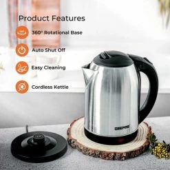 Electric Kettle Stainless Steel Cordless Jug 1.8L Overheat Protection Geepas -Kitchen Appliances Discounts 83743717 3