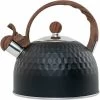 Induction Whistling Kettle 2.5L Black Kettle With Heat Resistant Wooden Handle Vintage Stainless Steel For Induction Cookers Gas Stoves Wood Stoves