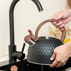 Induction Whistling Kettle 2.5L Black Kettle With Heat Resistant Wooden Handle Vintage Stainless Steel For Induction Cookers Gas Stoves Wood Stoves -Kitchen Appliances Discounts 85991434 4