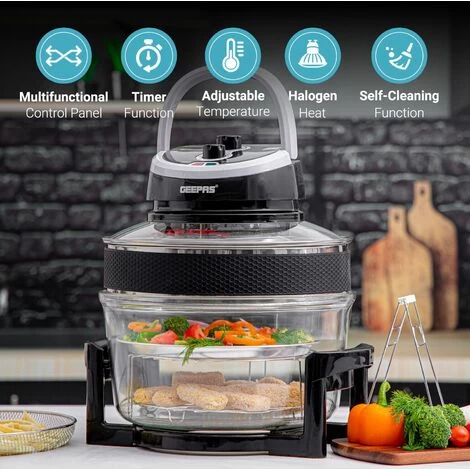 17L Halogen Oven Convection Turbo Cooker Air Fryer With Extender Ring Geepas 4 17L Halogen Oven Convection Turbo Cooker Air Fryer With Extender Ring Geepas - Image 2