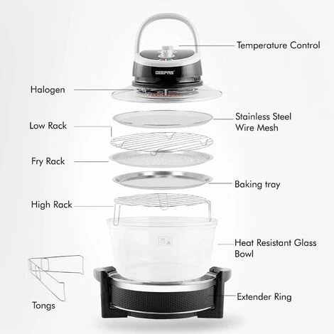 17L Halogen Oven Convection Turbo Cooker Air Fryer With Extender Ring Geepas 6 17L Halogen Oven Convection Turbo Cooker Air Fryer With Extender Ring Geepas - Image 4