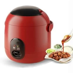 1.2L Mini Steam Rice Cooker With Removable Non-Stick Pot And Indicator Lights - Perfect Rice In Minutes For 1-2 People,Red