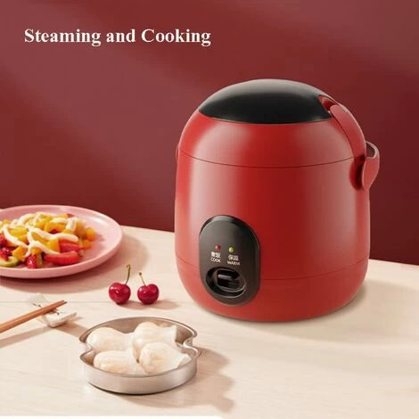 1.2L Mini Steam Rice Cooker With Removable Non-Stick Pot And Indicator Lights - Perfect Rice In Minutes For 1-2 People,Red 4 1.2L Mini Steam Rice Cooker With Removable Non-Stick Pot And Indicator Lights - Perfect Rice In Minutes For 1-2 People,Red - Image 2