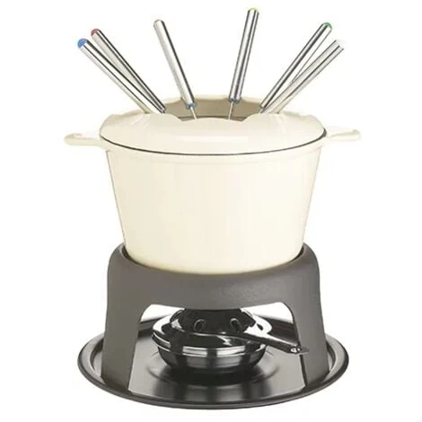 Master Class Cast Iron Enamelled Beige Fondue Set 3 Master Class Cast Iron Enamelled Beige Fondue Set