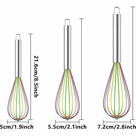 Set Of 3 Silicone Whisk,Kitchen Whisk,Pastry Whisk,Egg Mixer,Whisk And Mixer,Milk Beater,Manual Silicone Egg Beater (A) 4 Set Of 3 Silicone Whisk,Kitchen Whisk,Pastry Whisk,Egg Mixer,Whisk And Mixer,Milk Beater,Manual Silicone Egg Beater (A) - Image 2