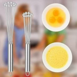 Pieces Mini Whisk, Stainless Steel Whisk, Metal Egg Whisk Kitchen Whisk Kit For Cooking, Mixing, Whisking, Beating, Stirring (25.4cm, 30.4cm) -Kitchen Appliances Discounts 87637978 3
