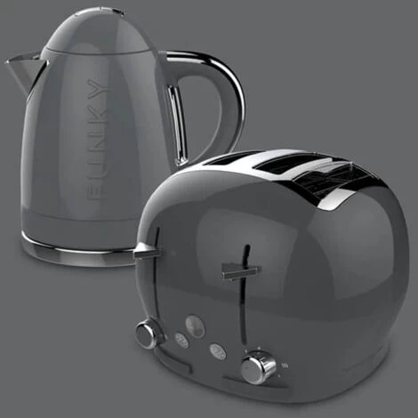 The Funky Appliance Company 1.7 Litre Kettle And 4 Slice Toaster Set Grey 2 The Funky Appliance Company 1.7 Litre Kettle And 4 Slice Toaster Set Grey