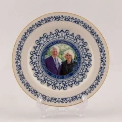 8" King Charles III Queen Consort Portrait Memorabilia Coronation Plate With Stand