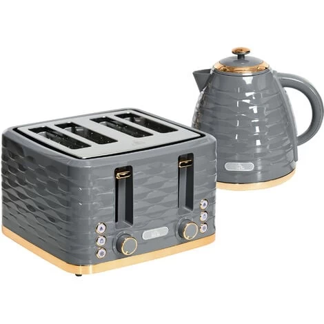 HOMCOM Kettle And Toaster Sets 1.7L Kettle & 4 Slice Toaster W/ Browning Control Grey 3 HOMCOM Kettle And Toaster Sets 1.7L Kettle & 4 Slice Toaster W/ Browning Control Grey