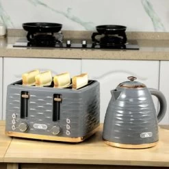 HOMCOM Kettle And Toaster Sets 1.7L Kettle & 4 Slice Toaster W/ Browning Control Grey 9 HOMCOM Kettle And Toaster Sets 1.7L Kettle & 4 Slice Toaster W/ Browning Control Grey -Kitchen Appliances Discounts 89624221 3