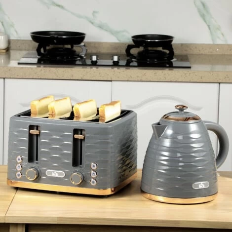 HOMCOM Kettle And Toaster Sets 1.7L Kettle & 4 Slice Toaster W/ Browning Control Grey 5 HOMCOM Kettle And Toaster Sets 1.7L Kettle & 4 Slice Toaster W/ Browning Control Grey - Image 3