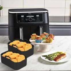 Silicone Pot For Ninja Double Air Fryer, 2PCS Reusable Air Fryer Liners, Silicone Air Fryer Basket, Accessory For Air Fryer, Oven, Microwave, Cake Mold, Black -Kitchen Appliances Discounts 89794463 5