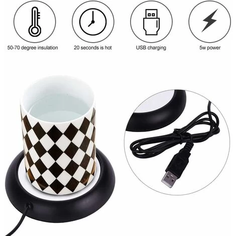 MODOU - USB Cup Warmer, Plate Drink Warmer, Heated Coasters For Coffee Warmer Utensils For Bar Office Home (Black) 6 MODOU - USB Cup Warmer, Plate Drink Warmer, Heated Coasters For Coffee Warmer Utensils For Bar Office Home (Black) - Image 4