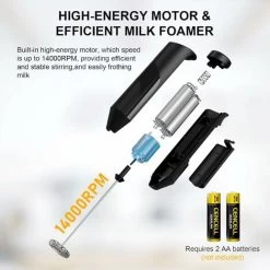 Electric Milk Frother Handheld With Stainless Steel Stand Battery Powered Foam Maker -Kitchen Appliances Discounts 90643877 5