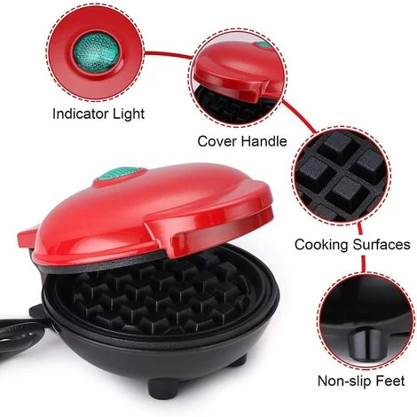 Mini Waffle Maker Machine For Individual Waffles, Paninis, Hash Browns Pink 6 Mini Waffle Maker Machine For Individual Waffles, Paninis, Hash Browns Pink - Image 4