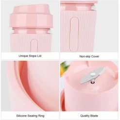 Portable Blender Juicer Cup Mini Smoothies Maker Rechargeable Blender Personal Size Blender Travel Cup With Safety Guard (Pink) -Kitchen Appliances Discounts 90818143 3