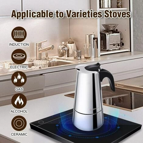 Moka Italian Coffee Maker Stainless Steel Pressure Coffee Maker 300ml Large Capacity Induction Hob Compatible With Ergonomic Handle 4 Moka Italian Coffee Maker Stainless Steel Pressure Coffee Maker 300ml Large Capacity Induction Hob Compatible With Ergonomic Handle - Image 2