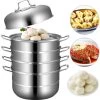 VEVOR Food Steamers Stainless Steel 5 Titer Stainless Steel Steamers For Cooking 28cm/11inch Food Steamer Pot Set Suitable For Gas Electric Grill Stove Top Ceramic Halogen Induction